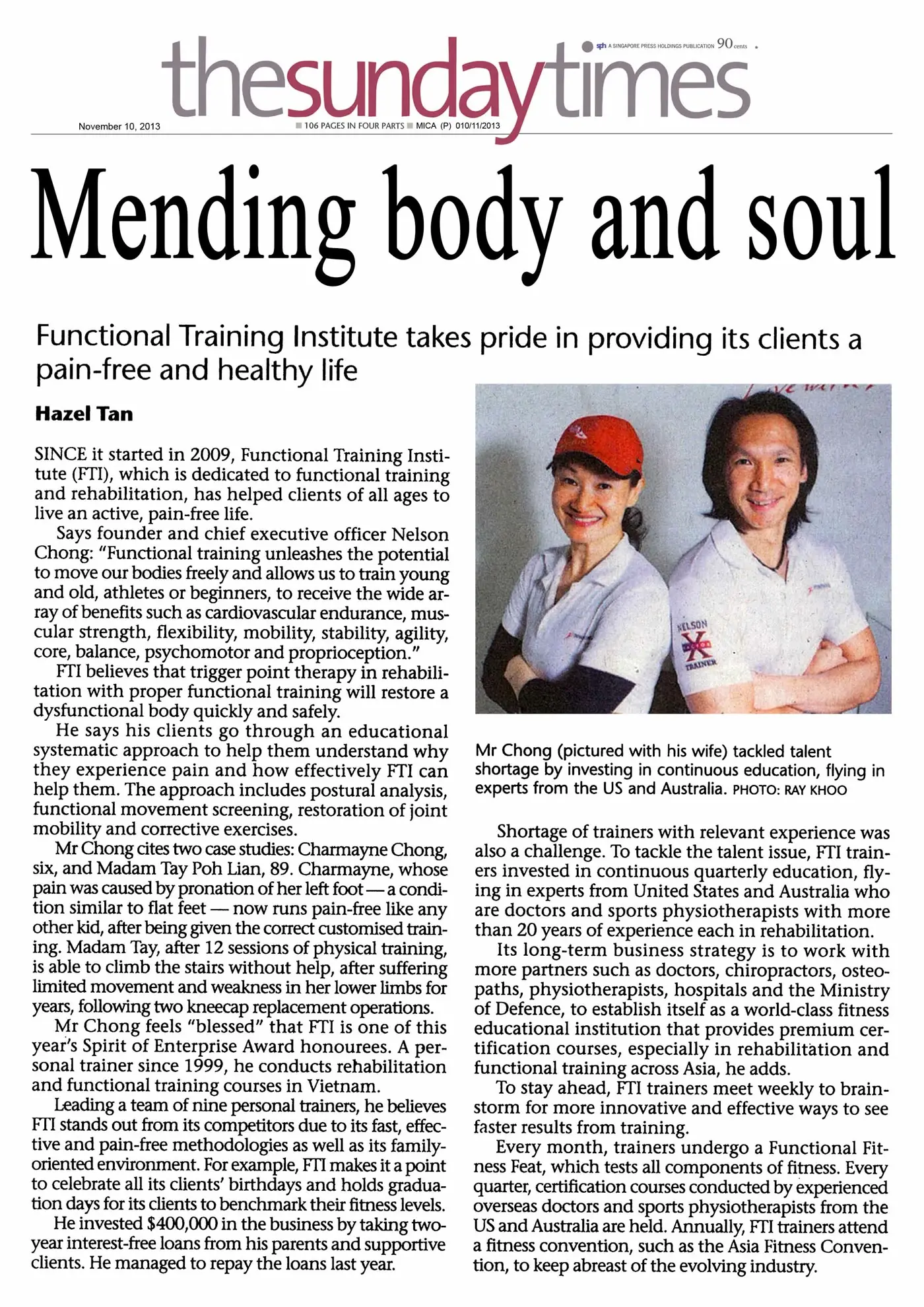 Sunday Times feature on Nelson Chong, 'Mending body and soul'